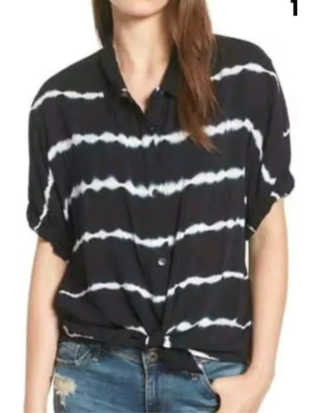 Splendid Black & White Tie-Dye Button Front Shirt Womens Medium